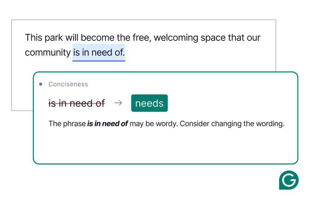 screenshot of Grammarly correcting an essay in real time