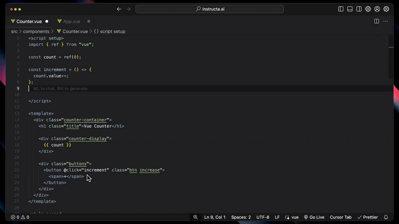 Cursor Tab generating multi-line AI code completion inside the Cursor editor