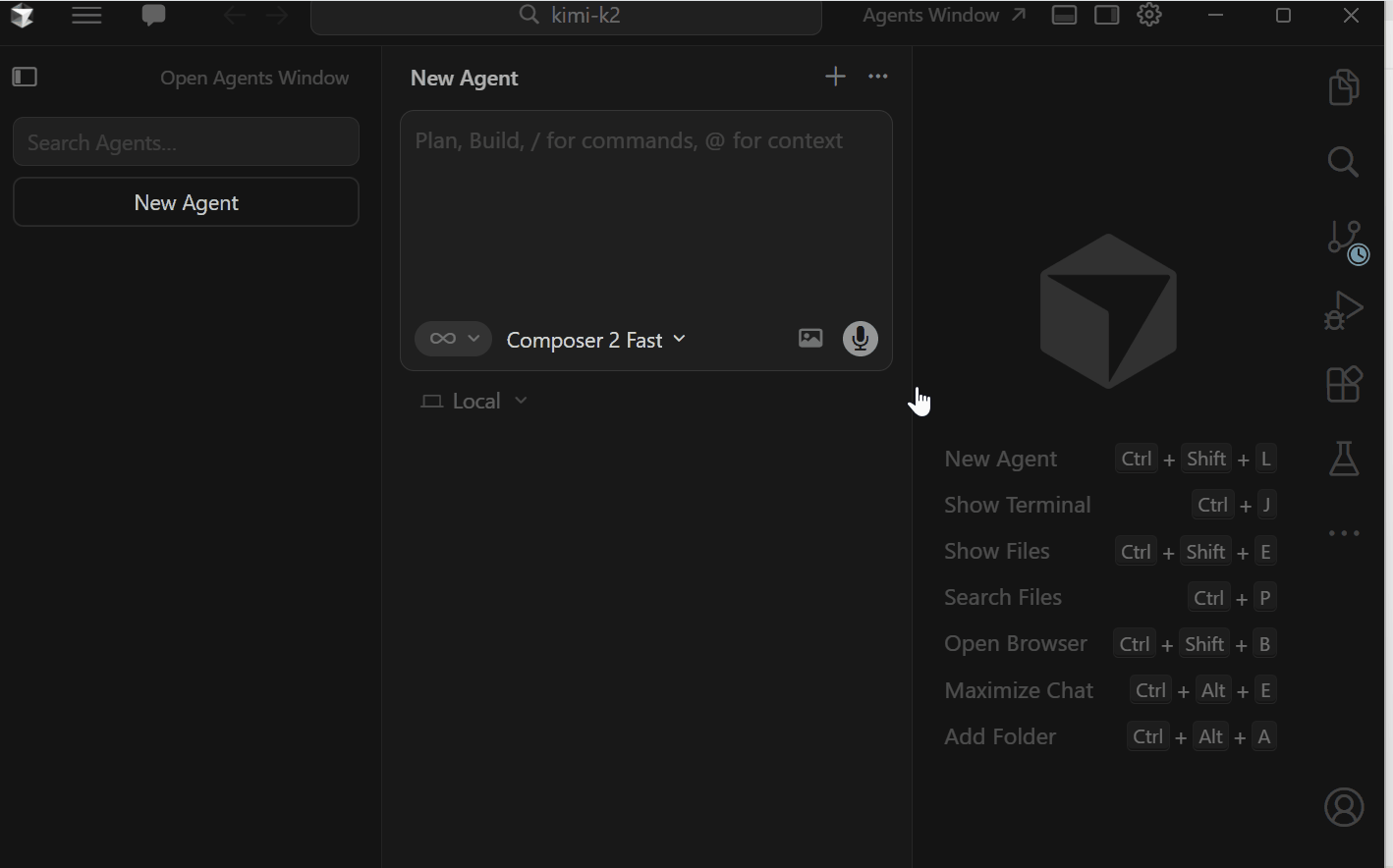 Cursor Agent window introduction inside the Cursor AI code editor
