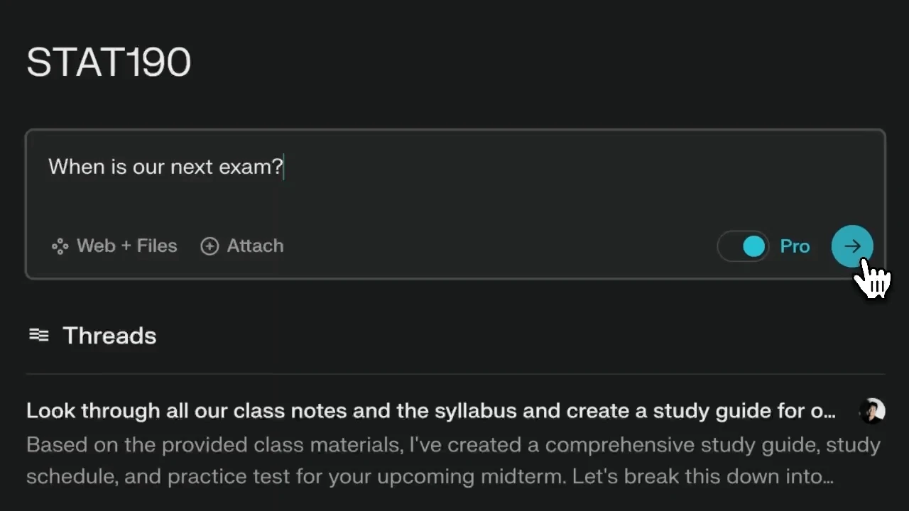 Student asking Perplexity questions from uploaded class materials