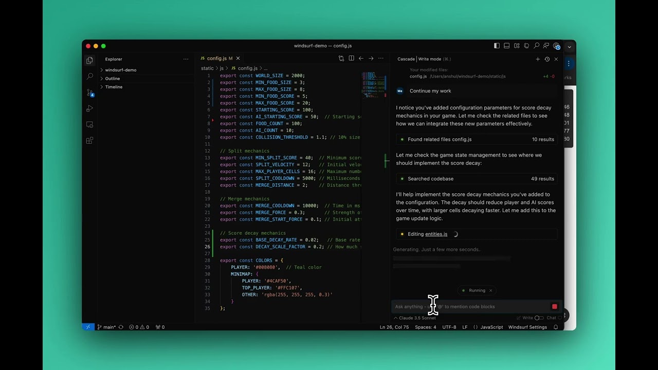 Windsurf debugging code and identifying errors inside an AI-assisted development workflow