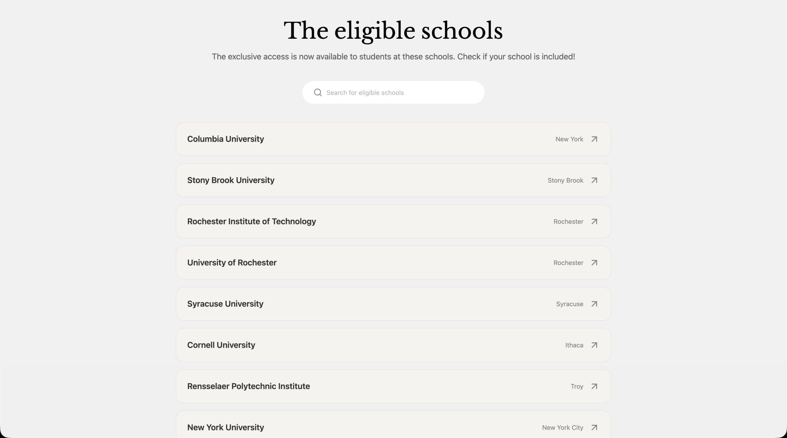 Manus Campus Program eligible school search interface