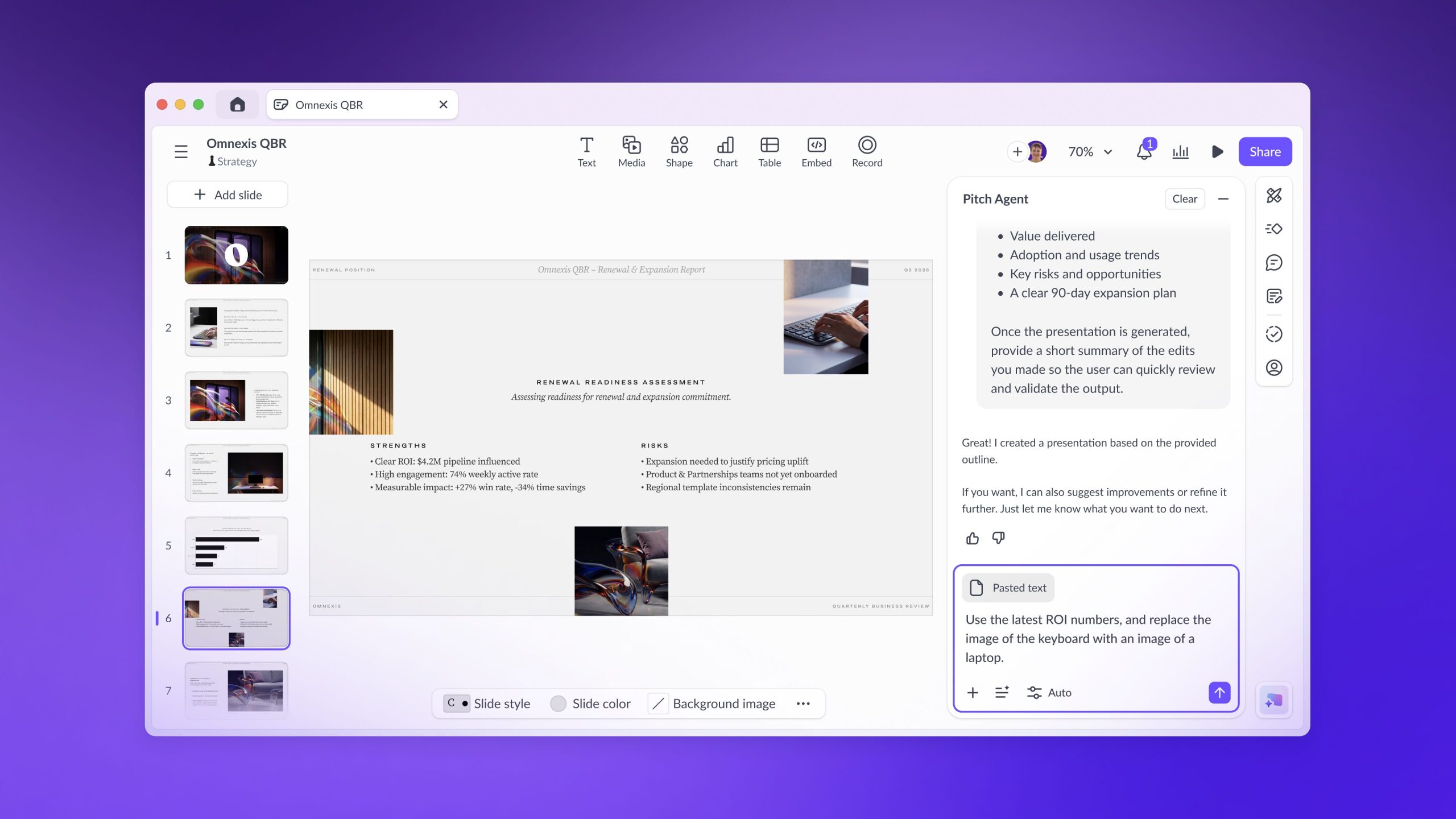 Pitch Agent AI presentation generator interface