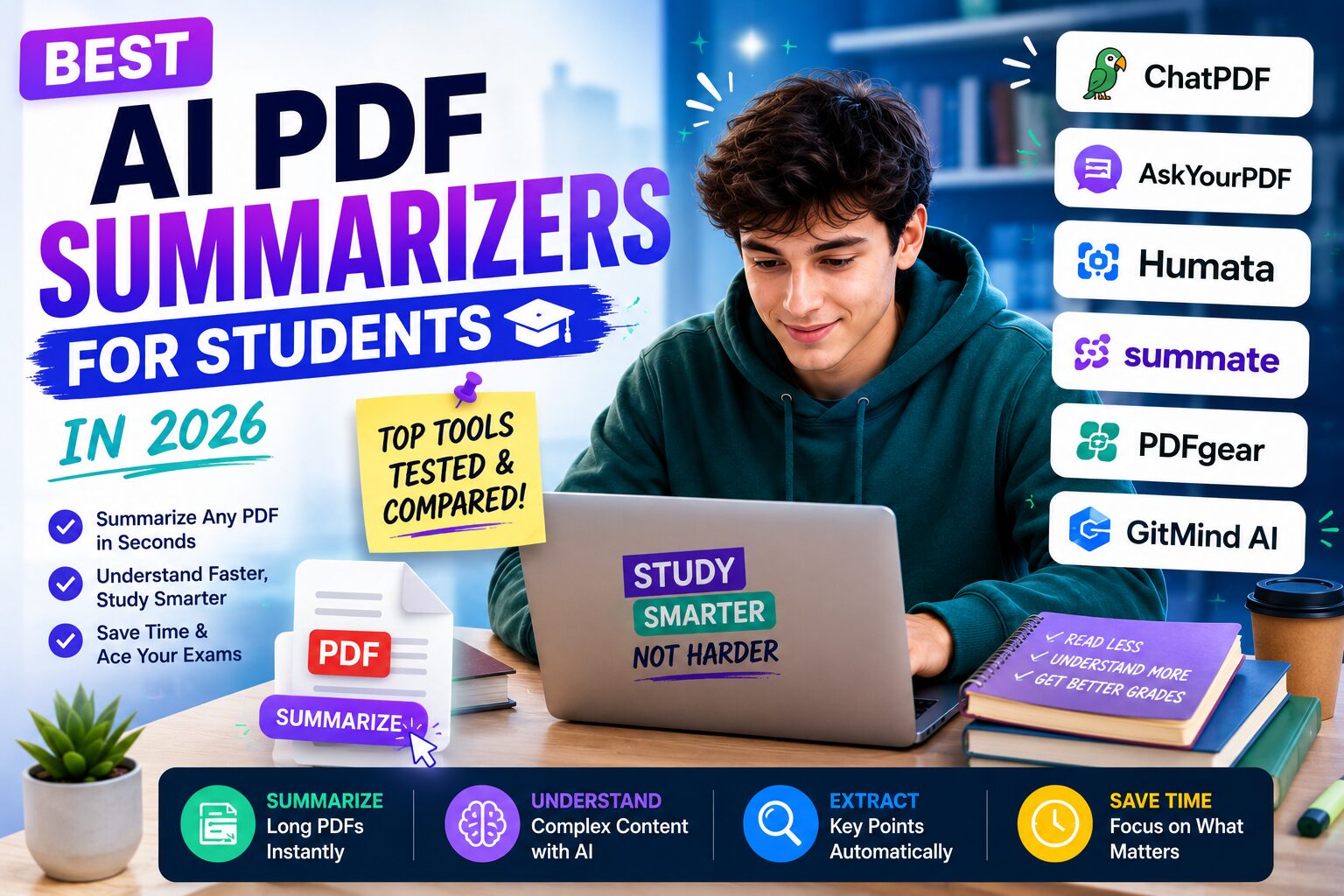 Student using the best AI PDF summarizers to summarize and understand PDFs in 2026