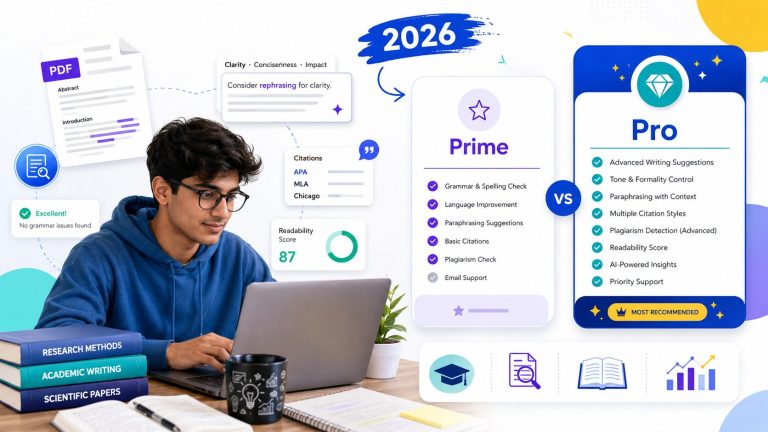 Student comparing Paperpal Prime vs Pro plans for academic writing and research in 2026