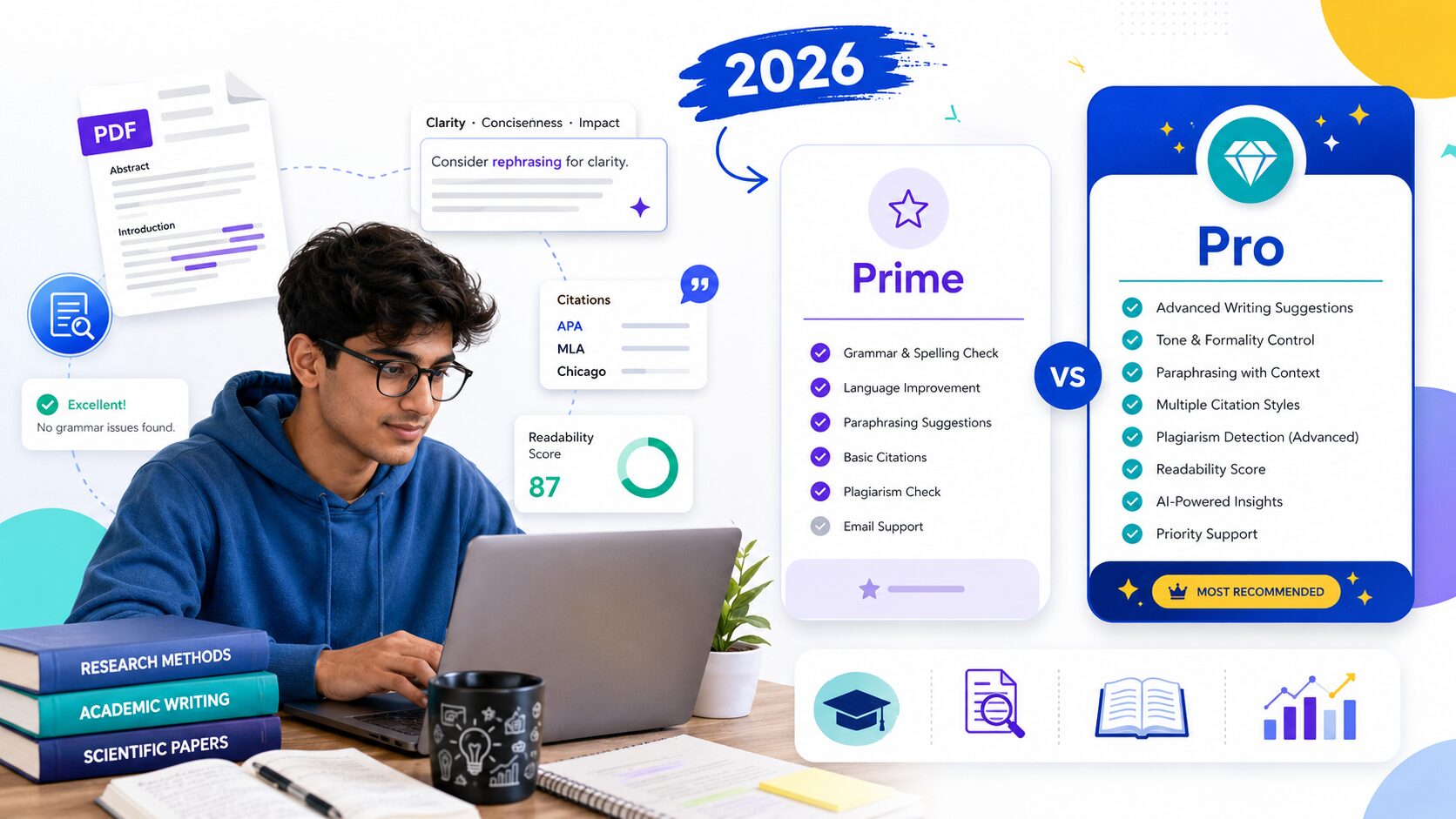 Student comparing Paperpal Prime vs Pro plans for academic writing and research in 2026