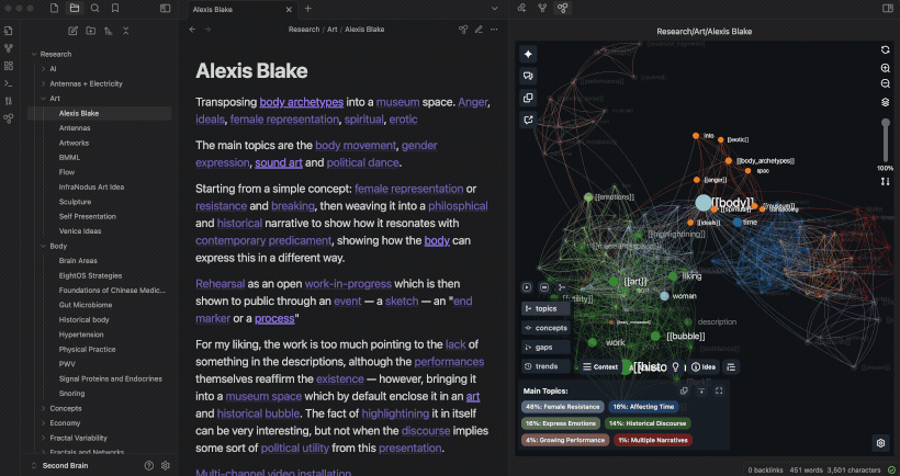 Obsidian graph view showing connected student notes and concepts