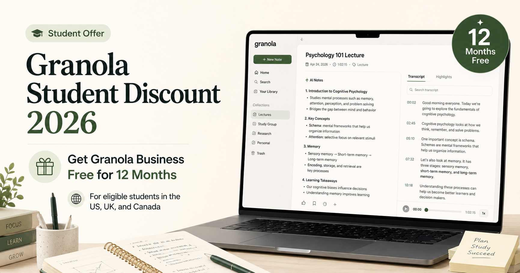 Granola Student Discount 2026 with 12 months of Granola Business free