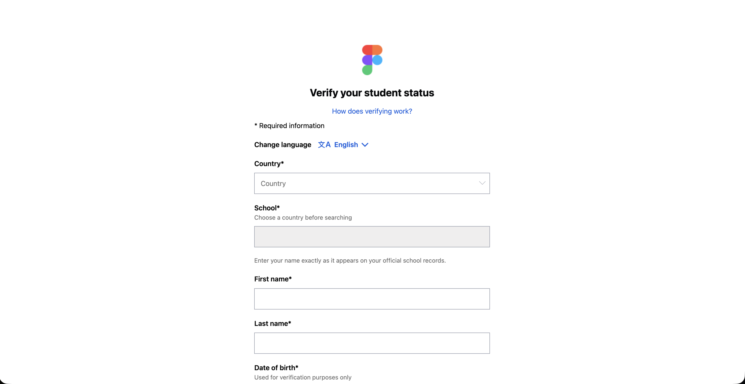 Figma Education student verification page