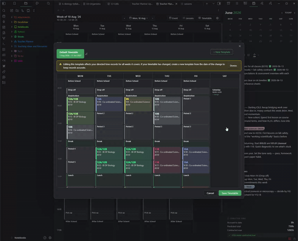 Student and teacher timetable planner built inside Obsidian