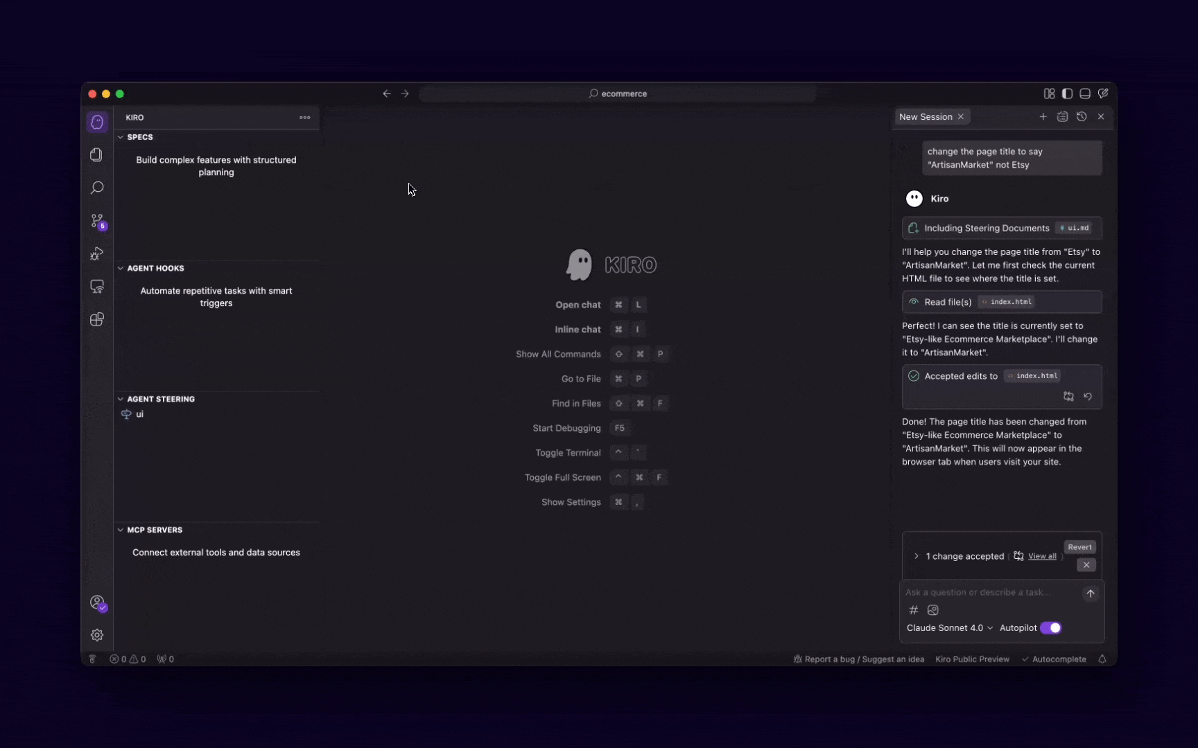Kiro IDE generating structured requirements from a coding prompt