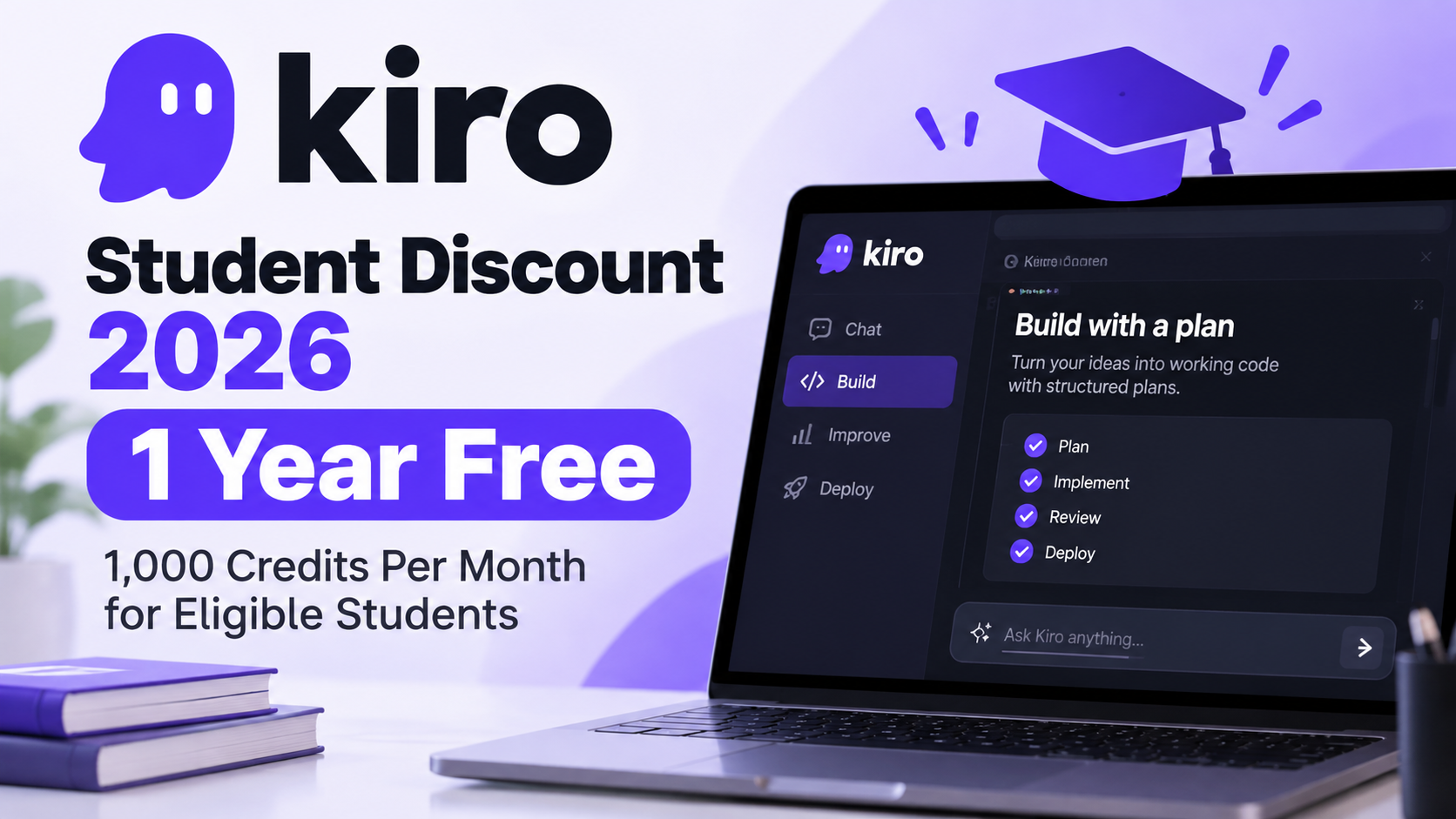 Kiro student discount 2026 with 1 year free and 1,000 credits per month for eligible students