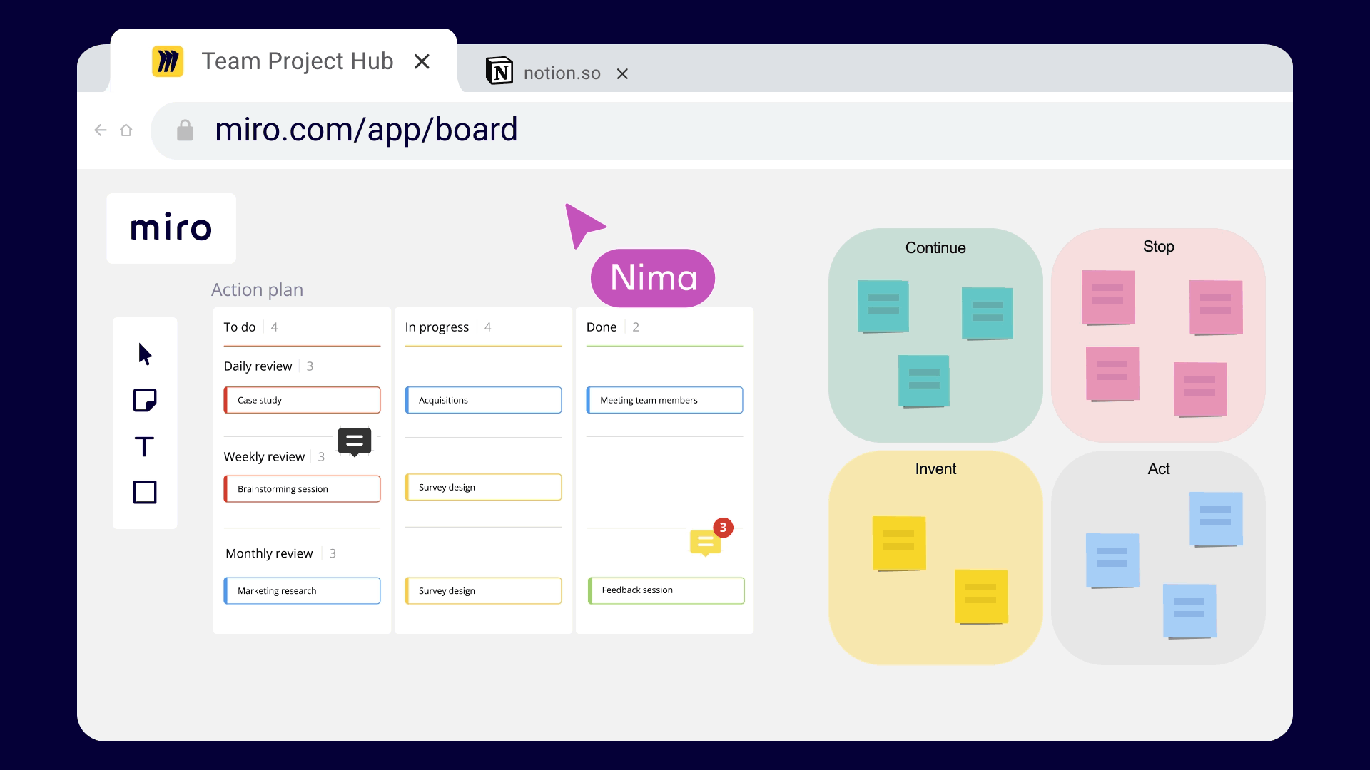 Miro board embedded inside a Notion document using the Notion Miro integration