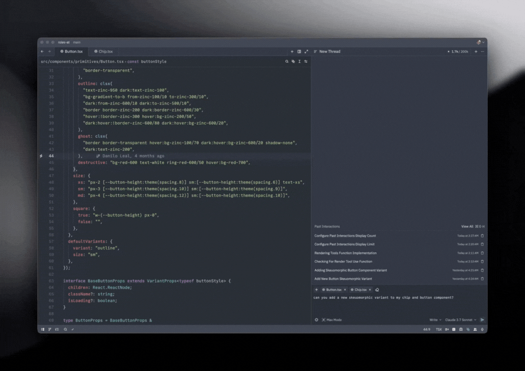 Using Zed chat to add React components quickly