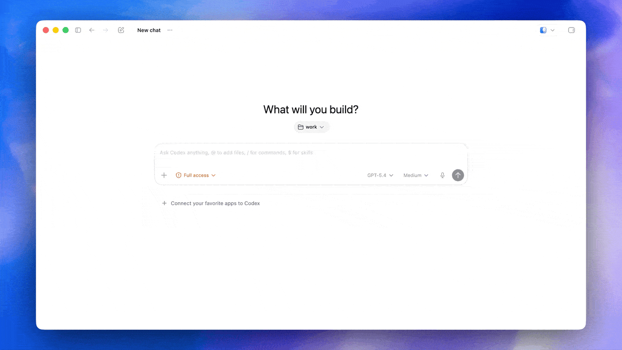 Animated Codex demo showing a plugin-connected assistant reviewing work context and setting up a recurring monitoring automation.